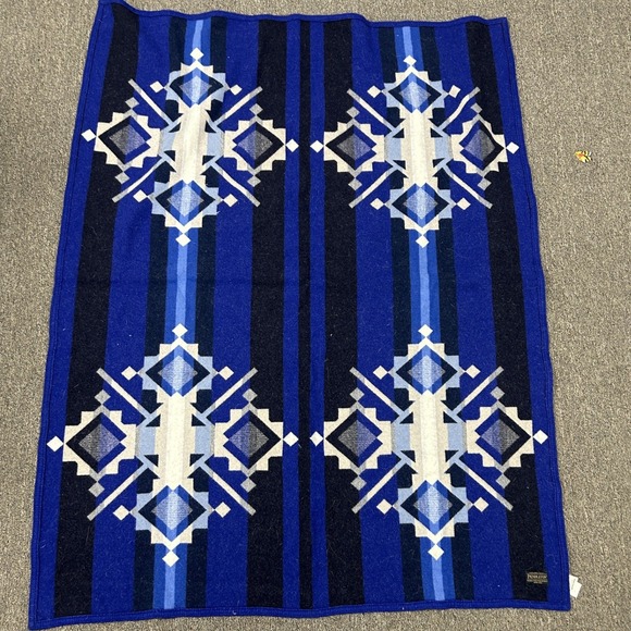Pendleton Other - Pendleton Wool Blanket Unisex OS Blue Reversible Geometric Southwestern USA B3